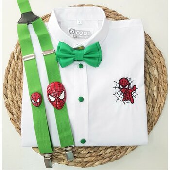 Cool Bebe  Örümcek Adam Konseptli Askı Papyon Gömlek - 13 Yaş - 00430-Yeşil