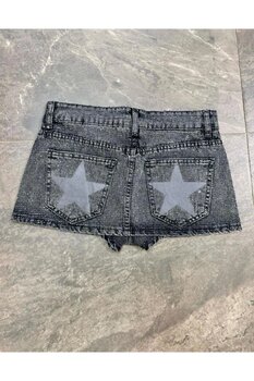 yesmoda Y2K Koyu Gri Işıltılı Şort Etek 32 Beden