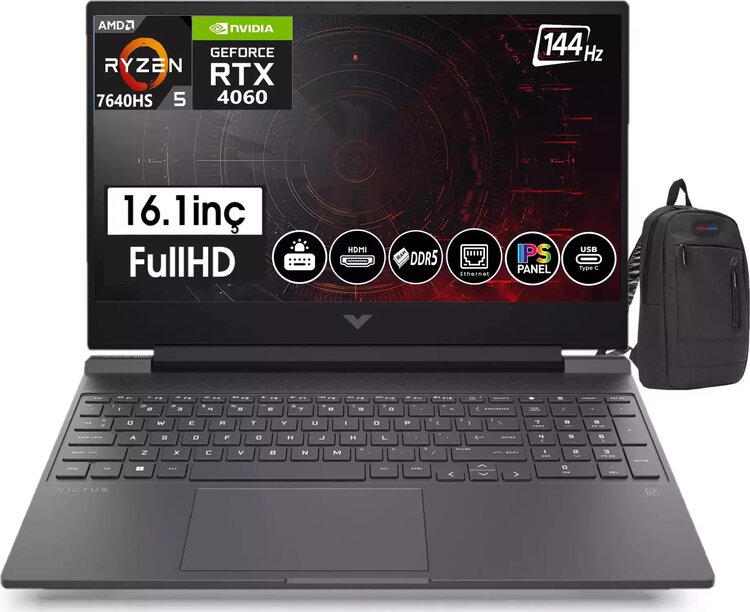 HP Victus AMD Ryzen 5 7640HS 96GB DDR5 2TB SSD RTX 4060 16,1 İnç 144Hz IPS FHD Dizüstü Bilgisayar