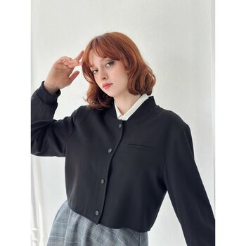 Retrobird Omuzları Vatkalı Bomber Kısa Ceket Kadın Siyah - M