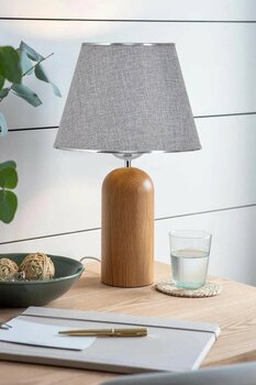 EvLight Kingsbury Ahşap Ayaklı Gümüş Detaylı GRİ Abajur