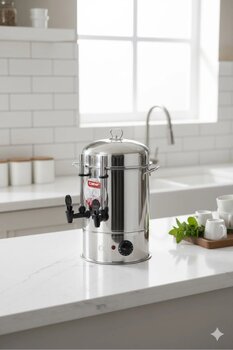 ÇAKIR Çelik Elektrikli Çay Semaveri, 300 Bardak, Endüstriyel Çay Otomatı, Silikon Musluk, Göstergeli