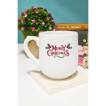 Merry Christmas Yılbaşı Hediyesi Kupa Bardak Oval - 1 Adet - Beyaz - 300 ml