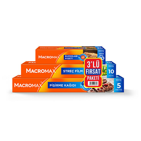 Macromax 3'lü Fırsat Paketi Pişirme Kağıdı-Streç Film-Buzdolabı Poşeti