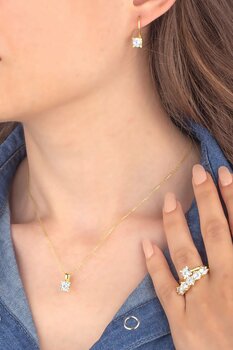 Miavi Silver 925 Ayar Gümüş Pırlanta Model Tek Taş Beş Taş Kombin Takı Seti