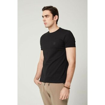 Coonless Sıfır Yaka Bisiklet Yaka Likralı Siyah Erkek Tshirt - S