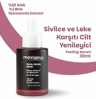 MaxiGlow Aha Bha Cilt Bakım Serumu, Sivilce Leke Karşıtı, Gözenek Sıkılaştırıcı Kırmızı Peeling Yüz Serumu