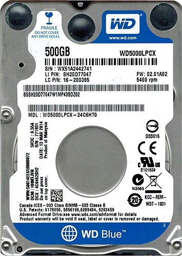 Western Digital Blue WD5000LPCX 500 GB 5400 RPM Harddisk