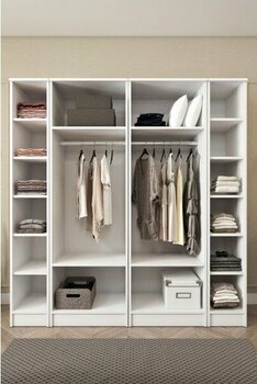 Ases Mobilya Ases ELA862 Geniş Gardırop Elbise ve Yüklük Dolabı 6 Kapaklı 14 Raflı 2 Askılı Modüler Dolap Beyaz