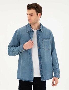 Pierre Cardin Mavi Comfort Fit Uzun Kollu Jean Gömlek 50292072-VR036 XS Beden