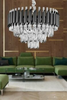 Avizemoda Palmira 45'lik Prizma Kesim Kristal Taşlı Lüks Avize - (siyah-krom) - Siyah - 4