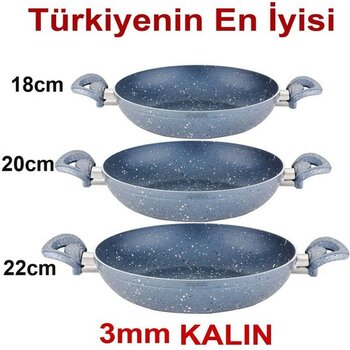 3lü Set Granit Sahan Seti 18-20-22 Yanmaz Yapışmaz Çift Kulp Tava Yaşamboyu Garanti 5 Kat Alüminyum - yok - Siyah