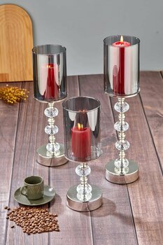 Besthırdavat Kristal Taşlı Ayaklı Gümüş Şamdan 3'lü Set