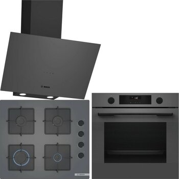 Bosch Gri 3 Lü Ankastre Set 486 ( HUA736EN0T - POP6C9P31O - DWK64PJ70T ) - Buhar Destekli -