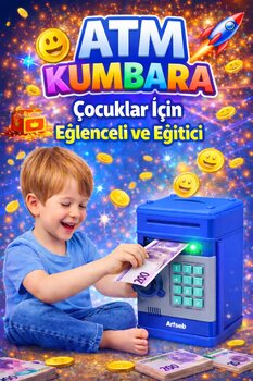 Arfseb Akıllı ATM Kumbara Ve Mini banka – Şifreli ve Dijital Kasa Mavi
