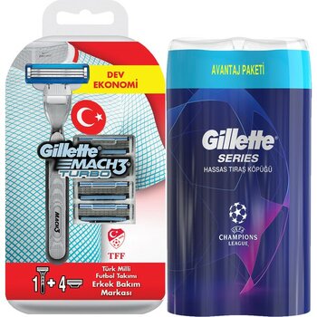 Gillette Mach 3 Turbo Tıraş Makinesi + 4 Yedek Bıçak + 2'li Tıraş Köpüğü
