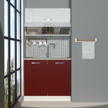 Decoraktiv Mini 90Y MDF Hazır Mutfak Dolabı - Tezgah Dahil - Bordo - Beyaz