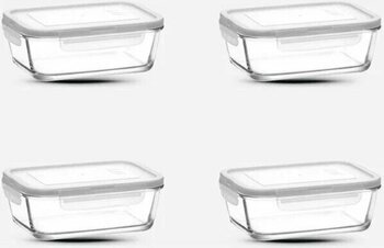 Lav Yeni Seri Dikdörtgen Cam Saklama Kabı 800 cc 4 Parça saklama kabı