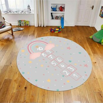 Viyana Home Dijital Baskılı Kaymaz Taban Yıkanabilir Yuvarlak Çocuk Odası Oyun Halısı, V-Y-ÇOCUK-12-GRİ,