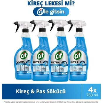 Cif Ultra Sprey Kireç ve Pas Sökücü 750 ml x 4 Adet