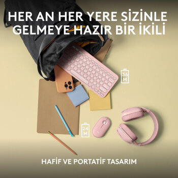 Logitech Pebble 2 Combo Pembe Kablosuz Klavye Mouse Seti Outlet Kutu Hasarlı