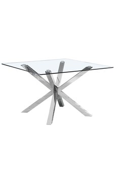 Hitit Dekorasyon Paslanmaz Metal & Cam Kare Yemek Masası