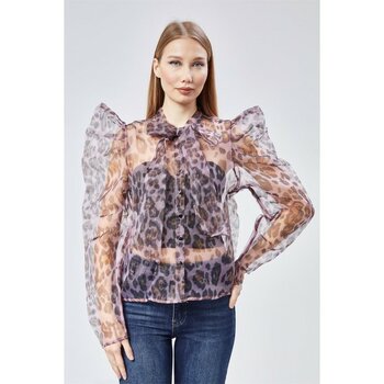 Leopar Desenli Gömlek - Lila - Standart
