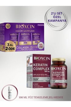 Bioxcin Collagen & Biotin Hacim Veren Şampuan 3x300 ml + Keratin Complex 500 Mg 60 Tablet + 100 ml jel