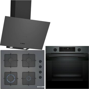 Bosch Gri 3 Lü Ankastre Set 485 ( HUA736EG0T - POP6C9P31O - DWK64PJ70T ) - Buhar Destekli -
