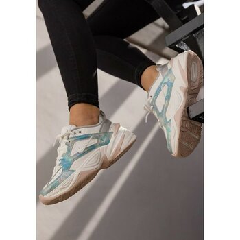 Nike M2K Tekno Leather Unisex Sneaker Hakiki Deri Spor Ayakkabı Beyaz Simli Mavi Yükseklik 4cm - 36 - Beyaz - Açık Mavi