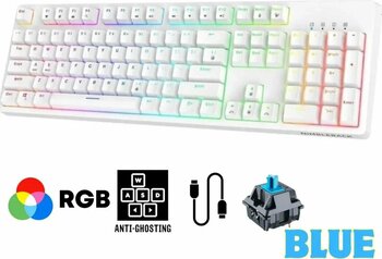 Sarftech Bkb4 Beyaz Kablolu USB Oyuncu Mekanik RGB Blue Switch Mekanik Klavye