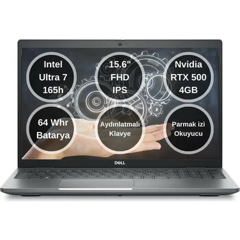 Dell Precision M3591 Intel Core Ultra 7 165H 32GB 1tb SSD 4gb Nvidia Rtx A500 15.6"fhd Windows 11 Pro Taşınabilir Iş Istasyonu - 1 TB - 32 GB