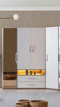 Setay Gardırop, Milano 4 Kapaklı Çekmeceli, Aynalı Köşe Dolap