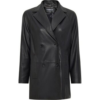 Derimod Wendy Kadın Siyah Kruvaze Yaka Uzun Deri Ceket 25SGD52912H - L