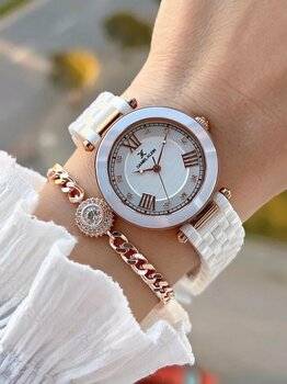 Daniel Klein Seramik Kordon Taşlı Kadran 2 Yıl Garantili 3 Atm Kadın Kol Saati+Bileklik Hediyeli Sm3