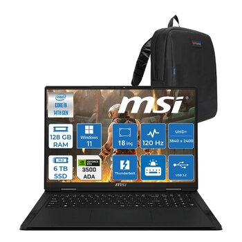 Msı Msı Creatorpro X18 Hx A14vksg-481Tr Intel Core I9 14900Hx 128Gb Ddr5 6Tb Ssd Windows 11 Pro Rtx 3500 Ada Gddr6 12Gb 175W 18 Inç Uhd+ (3840×2400) 120Hz Mobil Iş Istasyonu 481Trp21 + Zetta Çanta