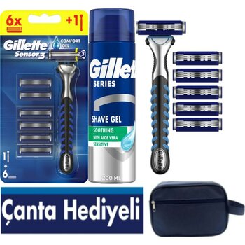Gillette Sensor3 Erkek Tıraş Seti – 6 Bıçak + 200 ml Tıraş Jeli + Çanta Hediyeli