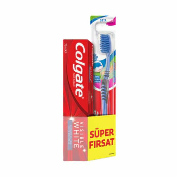 Colgate Extra Clean Diş Fırçası Avantaj Paketi ve Colgate Visible White Diş Macunu 75 ml