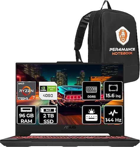 Asus Tuf Gaming A15 LP023 15.6 inç AMD Ryzen 7 7735HS 96 GB 2 TB SSD NVIDIA GeForce RTX 4060 FreeDOS
