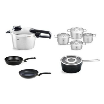 Fissler Vitavit Premium 4,5lt Düdüklü Tencere ve Indiksiyon Tabanlı Çelik Kapaklı Tencere Tava Seti - 4,5 L - Gümüş