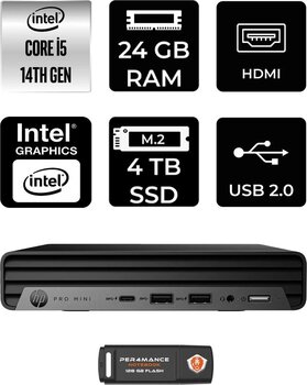 HPPro Mini 400 G9 İ5 14500T 24Gb 4Tb Ssd W11H Mini Masaüstü Bilgisayar & Per4 Usb Bellek