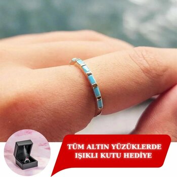 FasekGold 14 Ayar Altın Yüzük-firuze Taşlı Sıralı Baget Modern Altın Alyans-modern Eklem Yüzük