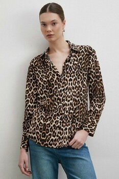 Never More Leopar Desenli Viskon Gömlek Siyah - XS