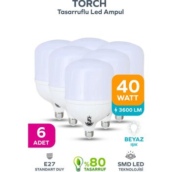 ŞANLED 40W Tasarruflu E27 Beyaz Renk Torch Led Ampul - 6 ADET