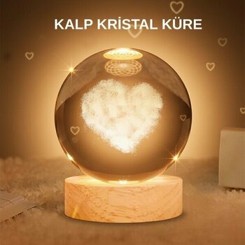 Kalpli Işıklı Cam Küre Ahşap Standlı Dekoratif Gece Lambası - Seçenek