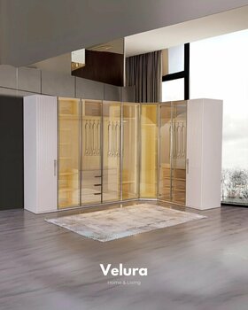 Velura Home & Living Tress 9 Cam Kapaklı Köşe Gardırop (Dolap)