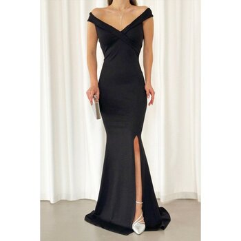 Emirela Uzun İthal Krep Elbise - S - Siyah