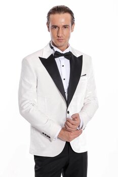 Wessi Kadife Slim Fit Beyaz Erkek Smokin Ceketi - Wessi 60 Beden