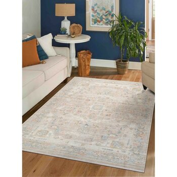 Konfor Halı Rustik 2222 Klasik Vintage Eskitme Salon Bej Krem Mutfak Halısı Tozumaz Yumuşak Makine Halısı - 80 x 150 cm