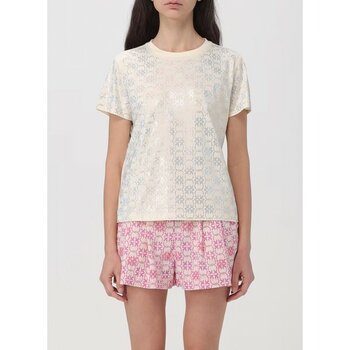 Pinko Yuvarlak Yaka Desenli Krem Kadın T-Shirt 100535A1OS - S